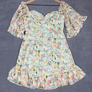 Saints + Secrets Womens Dress S Floral Off-Shoulder Ruffle Pastel‎ Cottagecore